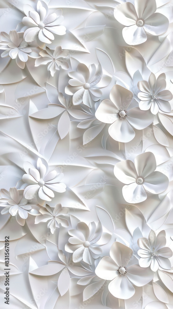 White geometric floral leaves 3d tiles wall texture background illustration banner panorama White geometric floral leaves 3d tiles wall texture background illustration banner panorama