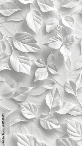 White geometric floral leaves 3d tiles wall texture background illustration banner panorama