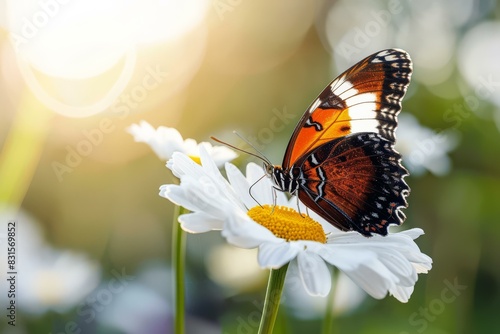Close-up of a Butterfly on a White Daisy Flower