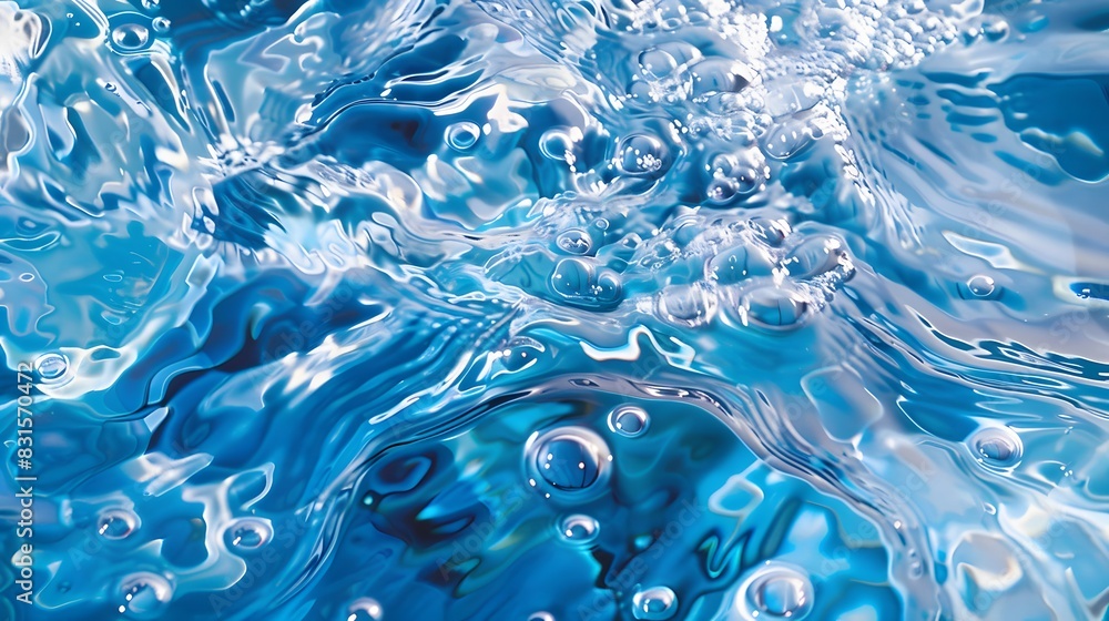Transparent blue clear water surface texture with ripples, splashes and bubbles. Transparent blue clear water surface texture with ripples, splashes and bubbles.