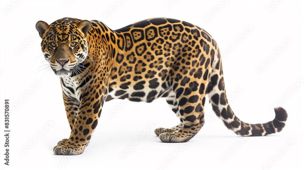 A jaguar is standing on a white background A jaguar is standing on a white background