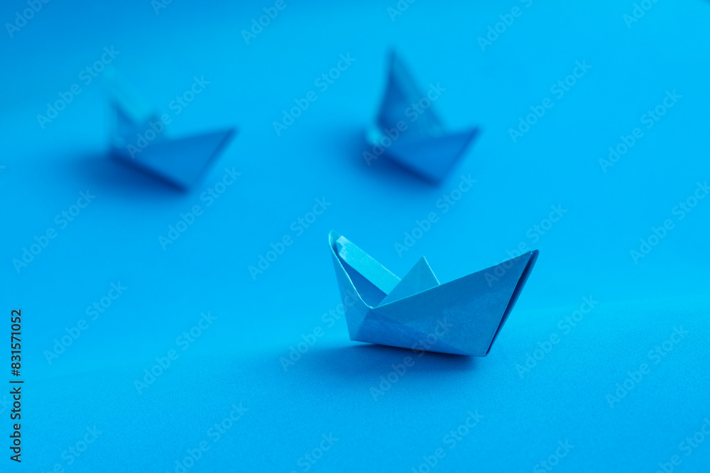 Blue handmade paper boats - Art for decoration Blue handmade paper boats - Art for decoration