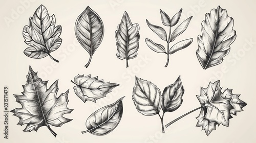 Hand drawn sketch of traditional leaf icons