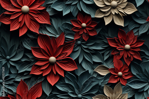 3D floral seamless pattern with harmonious colors  ready for full-print pattern design