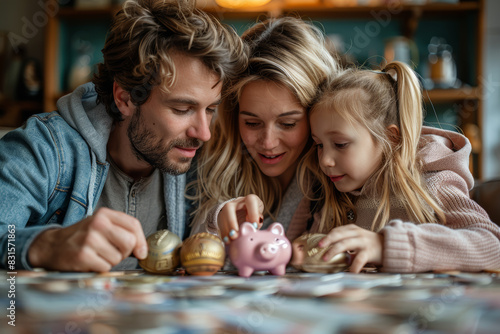 Family struggling to make ends meet, cutting back on expenses and tightening their budget. Concept of financial strain and frugality. Generative Ai.