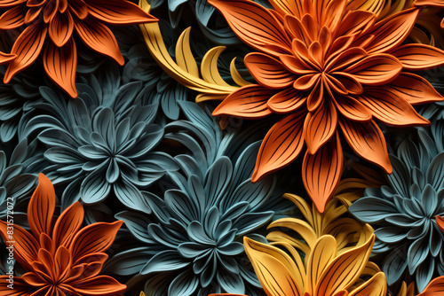 3D floral seamless pattern with harmonious colors  ready for full-print pattern design