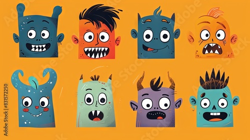 Artwork of characters showing expressive faces.