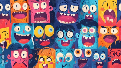Drawing featuring characters with expressive facial expressions.