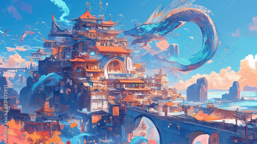 Obraz premium In fantasy worlds enchanting cartoon characters come to life through vibrant paintings