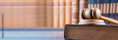 Bild auf Leinwand Judge's gavel on book, law office, archives, legal concept