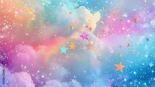 Colorful Dreamy Sky with Stars and Clouds photo
