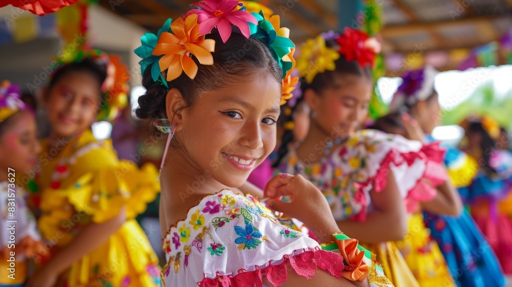 Fototapeta premium Vibrant Celebration of Girls' Achievements with Traditional Dances and Cultural Performances