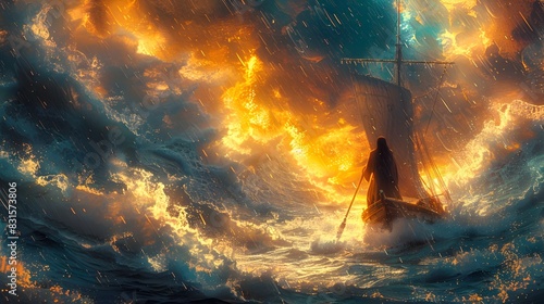 Jesus Christ Mesmerizing the Stormy Seas A Pixel Art Miracle in Baroque Style photo
