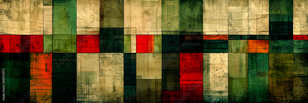 Fototapeta premium Panoramic Abstract Background Intricate Geometric Shapes and Warm Tones in a Dynamic and Captivating Banner Design Wallpaper Digital Art Poster Brainstorming Map Magazine Background Cover