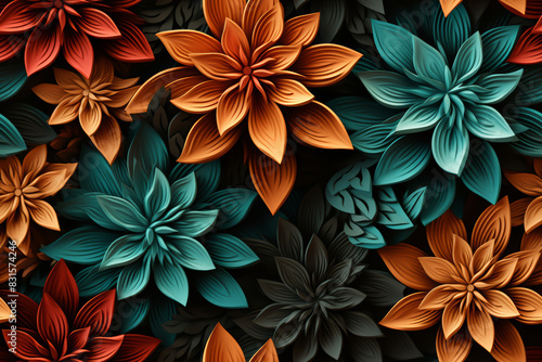 3D floral seamless pattern with harmonious colors  ready for full-print pattern design