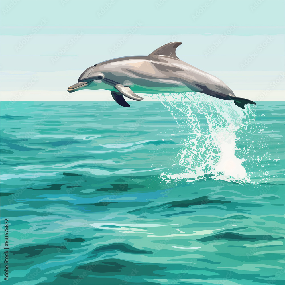 Oceanic Acrobatics: Silver Dolphin Leaping Over Turquoise Seas Oceanic Acrobatics: Silver Dolphin Leaping Over Turquoise Seas