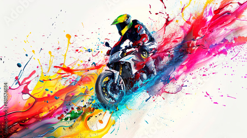 Off-road motorcycle elements useful for rally, race poster, placard, print, leaflet design. A motocross rider. Hand drawing style of motorcycle race cornering.