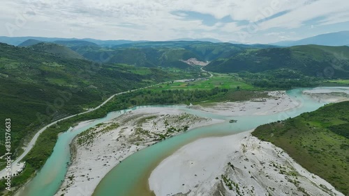 Vjosa River National Park from a drone, Wild River, Albania, Europe photo