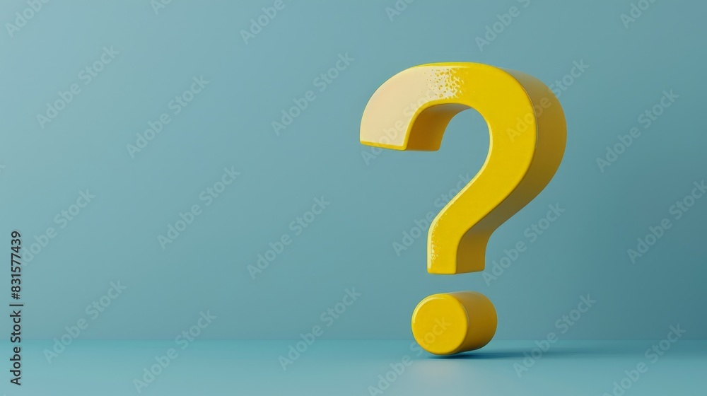 yellow question mark in a sage blue background, copy space yellow question mark in a sage blue background, copy space