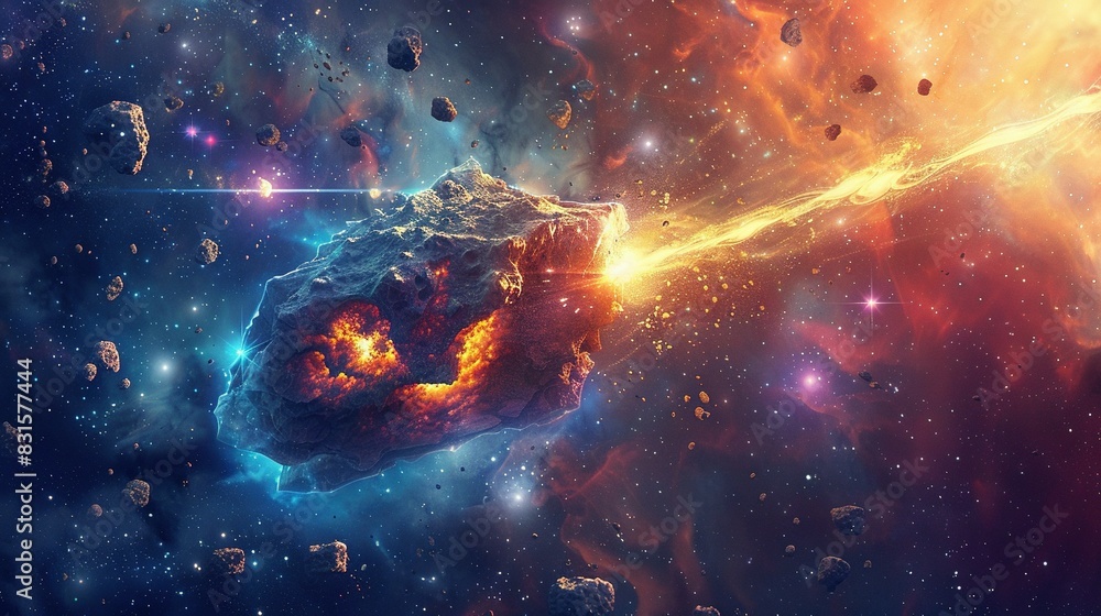 Abstract Cosmic Scene: Flashing Laser and Burning Comet Abstract Cosmic Scene: Flashing Laser and Burning Comet