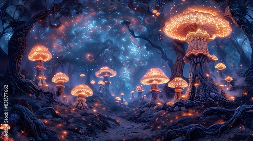 Bioluminescent Mushroom Groves A Radiant Psychedelic Forest of Ethereal Beauty photo