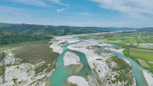 Vjosa River National Park from a drone, Wild River, Albania, Europe photo