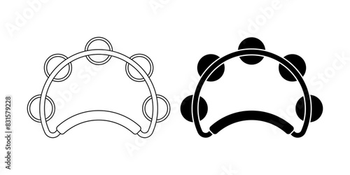 outline silhouette Tambourine icon set isolated on white background