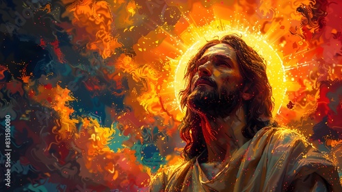 Pixel Art of Serene Jesus Christ Radiating Divine Light and Spiritual Wisdom photo