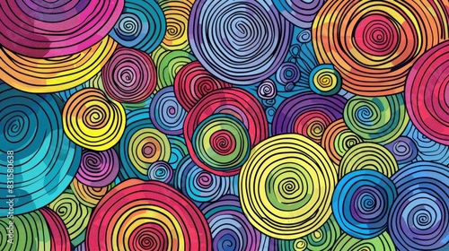 Enchanting circular rainbow doodles - monochrome patterns for creative coloring realistic hyperrealistic  