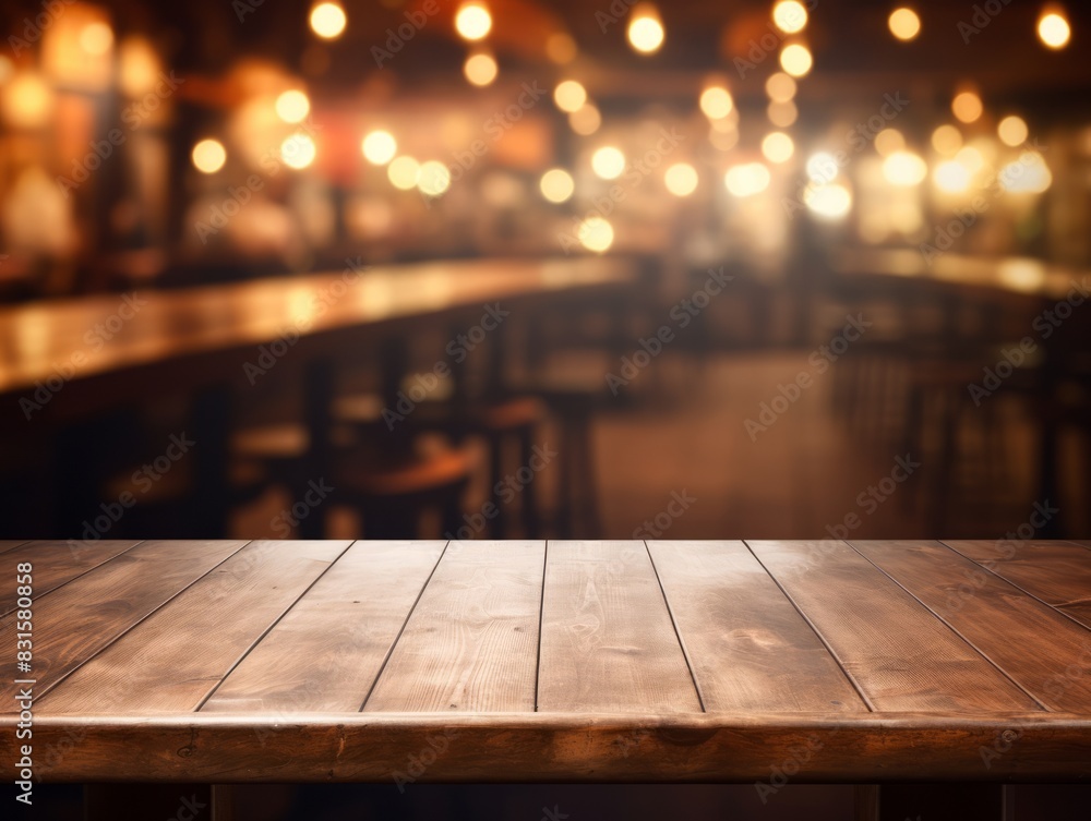 Empty wooden table and Coffee shop blur background with bokeh image. Empty wooden table and Coffee shop blur background with bokeh image.