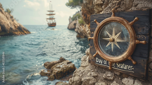 mockup banner for celebrating seafarers with compass, ship wheel on blackboard great maritime theme dayoftheseafarer