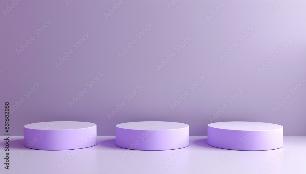3D lavender room with three empty podiums 3D lavender room with three empty podiums