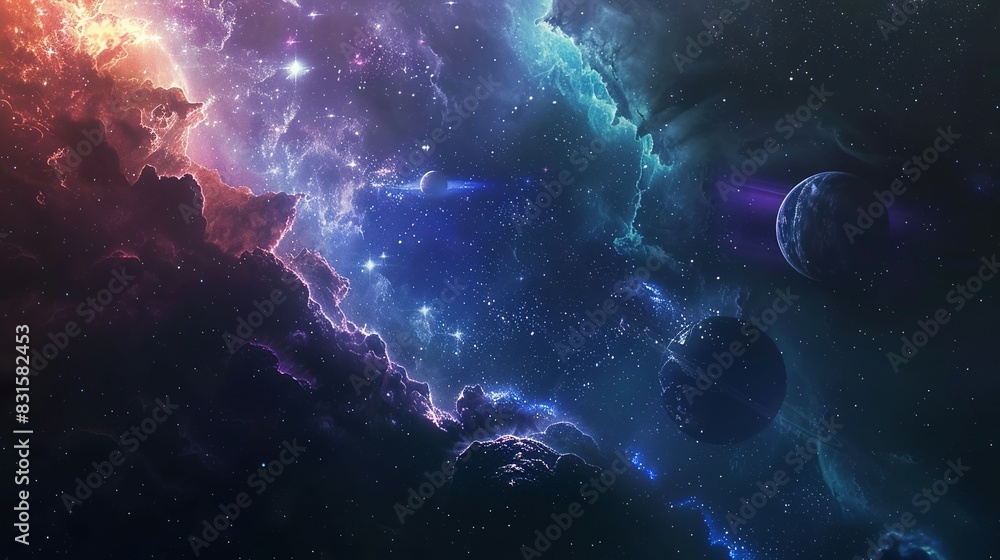 Space Banner Background: Stunning Galaxy with Planets