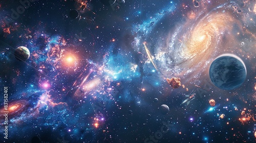 Galaxy and Planets: Space Wallpaper Banner Background photo