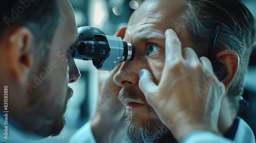 Ear Care Examination, Doctor Examines Patient's Ears with Otoscope, Ensuring Ear Health photo