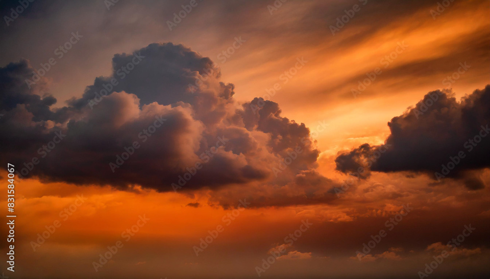 Fototapeta premium sunset with orange clouds parting to reveal blue sky