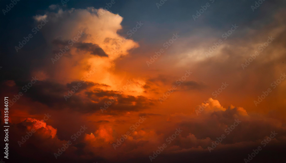 sunset with orange clouds parting to reveal blue sky sunset with orange clouds parting to reveal blue sky
