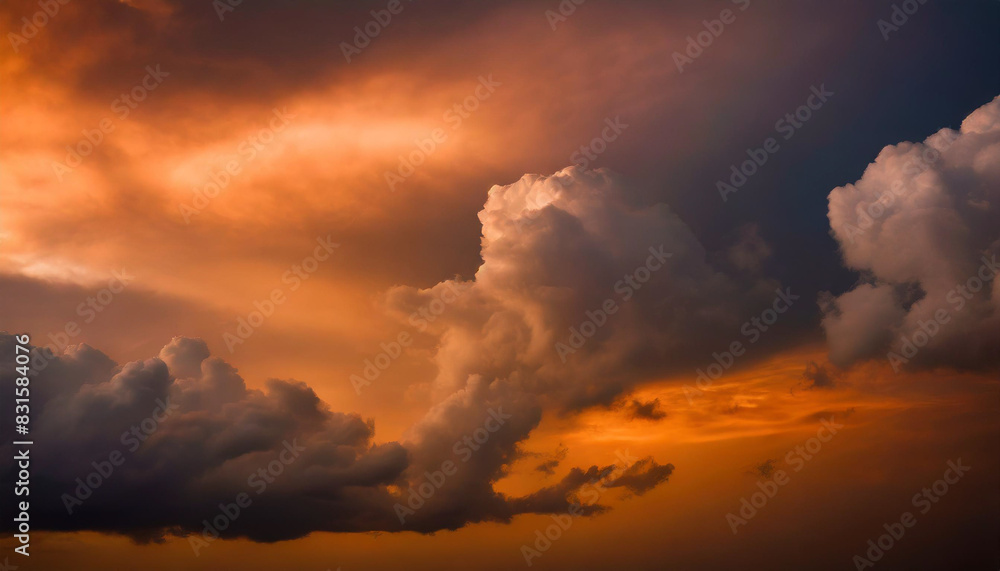sunset with orange clouds parting to reveal blue sky sunset with orange clouds parting to reveal blue sky