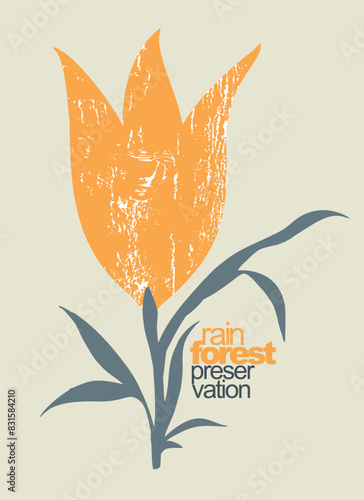 Plant illustration in graphic style with lettering alluding to ecology.