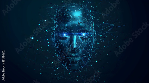 Artificial intelligence (AI) and big data concept. Machine cyber mind. Humen face with binary data flow. Technology vector background. photo