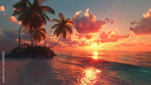 Tropical Beach at Sunset with Island  © Ziyan
