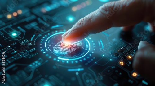 Secure Fingerprint Biometric Authentication - Digital Security Concept: Fingerprint Biometric Authentication Button. Digital Security Concept.