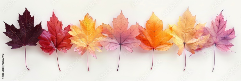 Obraz premium Colorful Maple Leaves on Artistic Background: Vibrant Autumn Foliage Display.