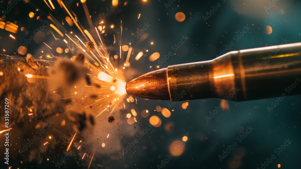 A close-up image of a bullet hitting a target with sparks and debris flying, symbolizing high-impact and energy. A close-up image of a bullet hitting a target with sparks and debris flying, symbolizing high-impact and energy.