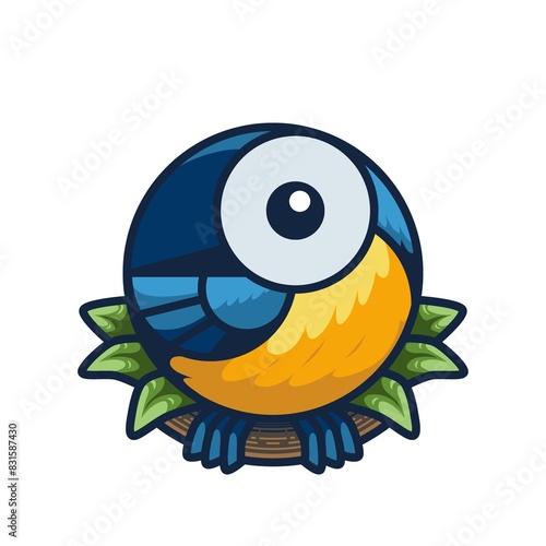 фотографія fun parrot bird circle with blue color and yellow on nest leaver logo illustrati