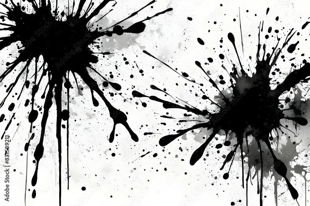 Two black splatters of paint on a white background Two black splatters of paint on a white background
