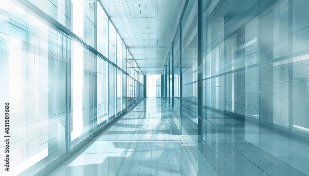 airy office hallway with light blue walls and blurred background abstract architectural sketch airy office hallway with light blue walls and blurred background abstract architectural sketch