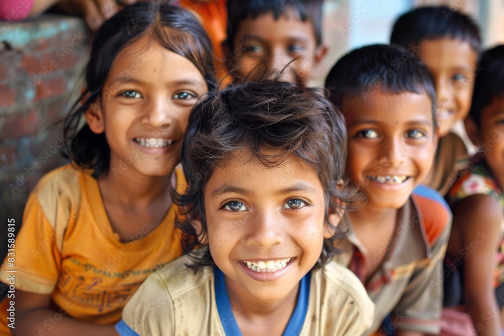 Portrait of a group of indian kids smiling at the camera Portrait of a group of indian kids smiling at the camera