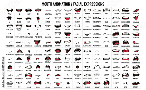Cartoon talking mouth and lips expressions
