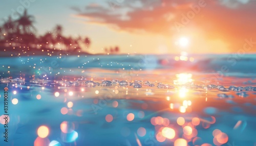 blurred tropical beach with sparkling water reflections summer vacation background
